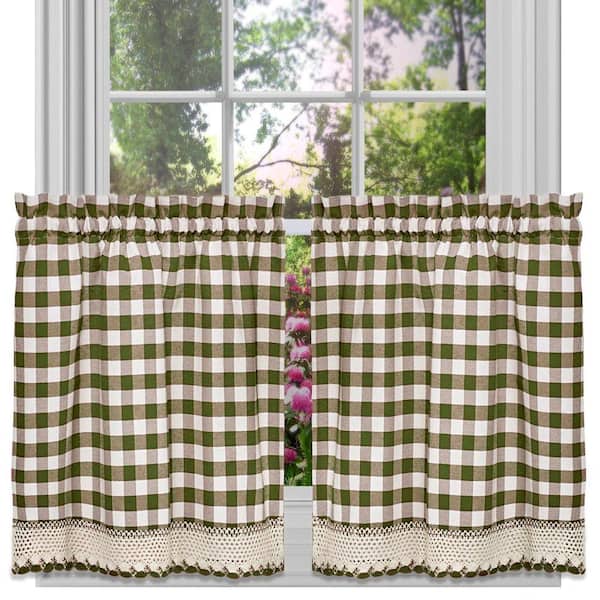 ACHIM Buffalo Check Sage Polyester/Cotton Light Filtering Rod Pocket Curtain Tier Pair 58 in. W x 36 in. L