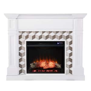 Banton 48 in. Marble Surround Electric Fireplace in White