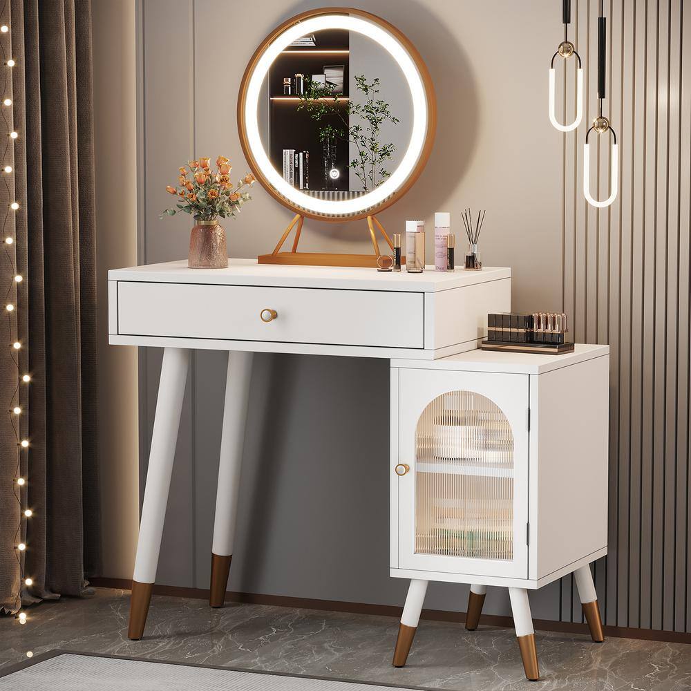 BYBLIGHT Helotes White Makeup Vanity Table with Drawer and Storage BBNY017GX The Home