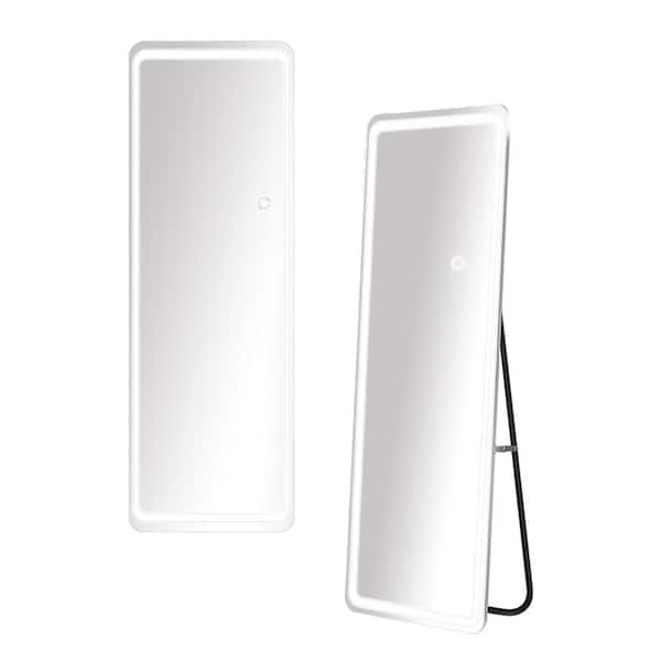 Unbranded 20 in. W x 63 in. H Rectangle Metal Floor Mirror Wall Mounted Mirror with 3-Colors LED Light and Stand for Living Room