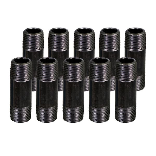 PLUMBFLEX Black Steel Pipe, 1/2 in. x 3-1/2 in. Nipple Fitting (Pack of 10)