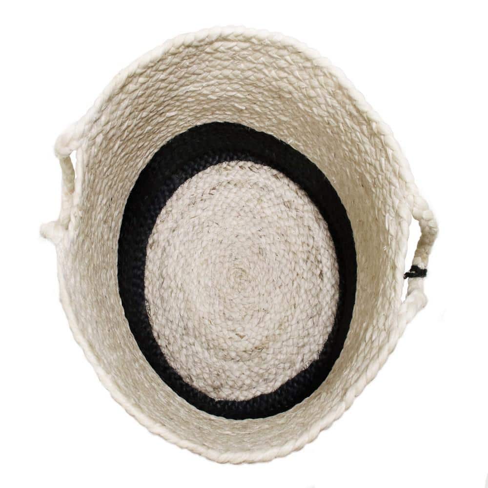 17" Cream and Black Round Jute Storage Basket