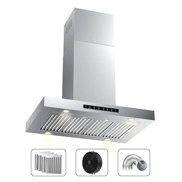 42 in. 600 CFM Convertible Island Mount Range Hood in Stainless Steel with Metal Filters and gesture Control