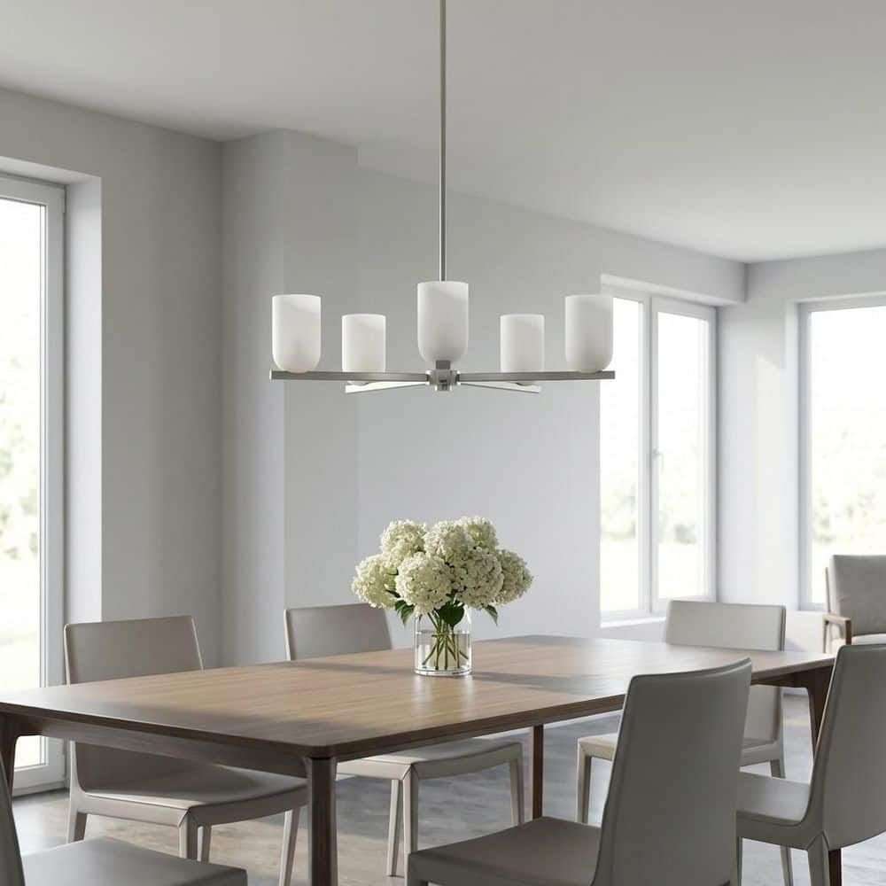 Neblina 27.5 in. W 5-Light Brushed Nickel Dimmable Modern Chandelier with Etched White Glass Shades and Bulb Included price history on PriceWatchPro