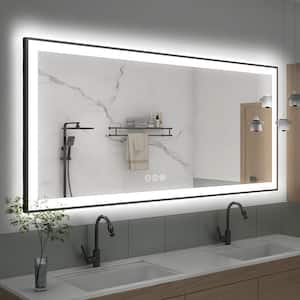 LINE 72 in. W x 36 in. H Rectangular Black Framed Wall Mount Anti-Fog Bathroom Vanity Mirror with LED Light and Memory