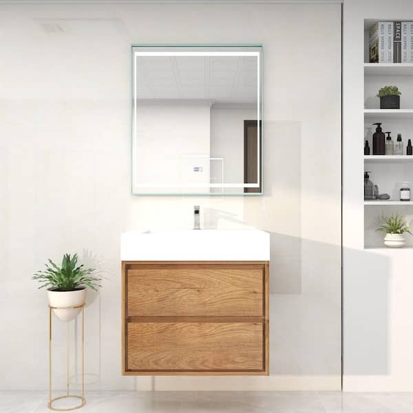 BV Better Vanity Saggie 30 in. W. x 20 in. D x 28 in. H Single Sink Floating Bath Vanity in Teak Oak with White Acrylic Top