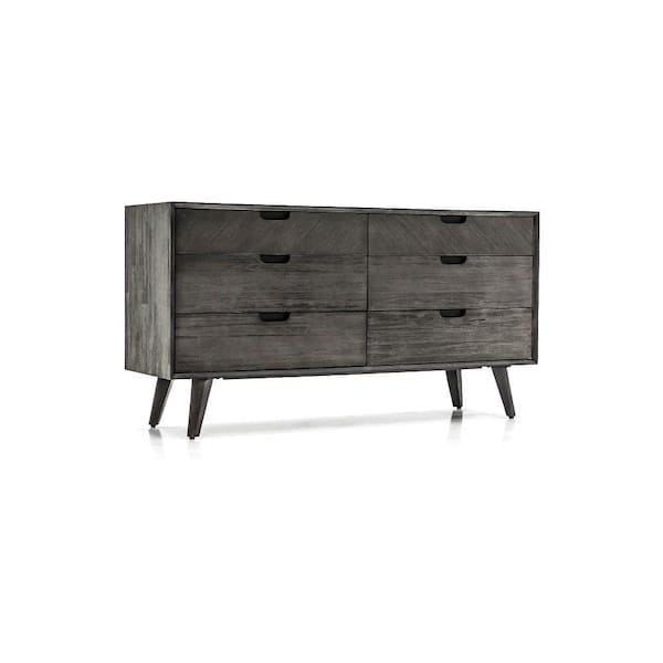 Benjara 18 in. Gray 6-Drawer Wooden Dresser Without Mirror