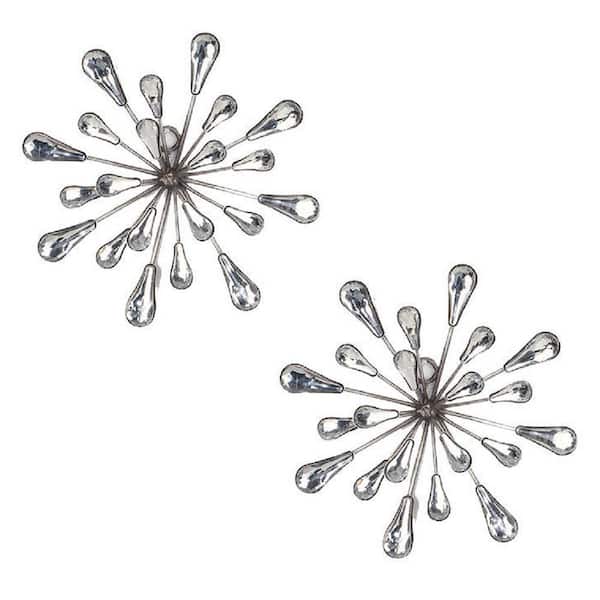 7 in. x 7 in. Metal and Acrylic Silver Starburst Wall Art (Set of 2)