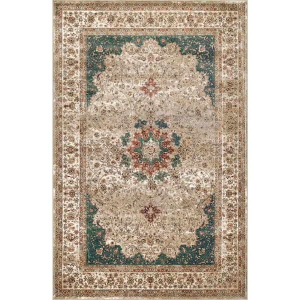 nuLOOM Millie Traditional Medallion Green 9 ft. x 12 ft. Area Rug