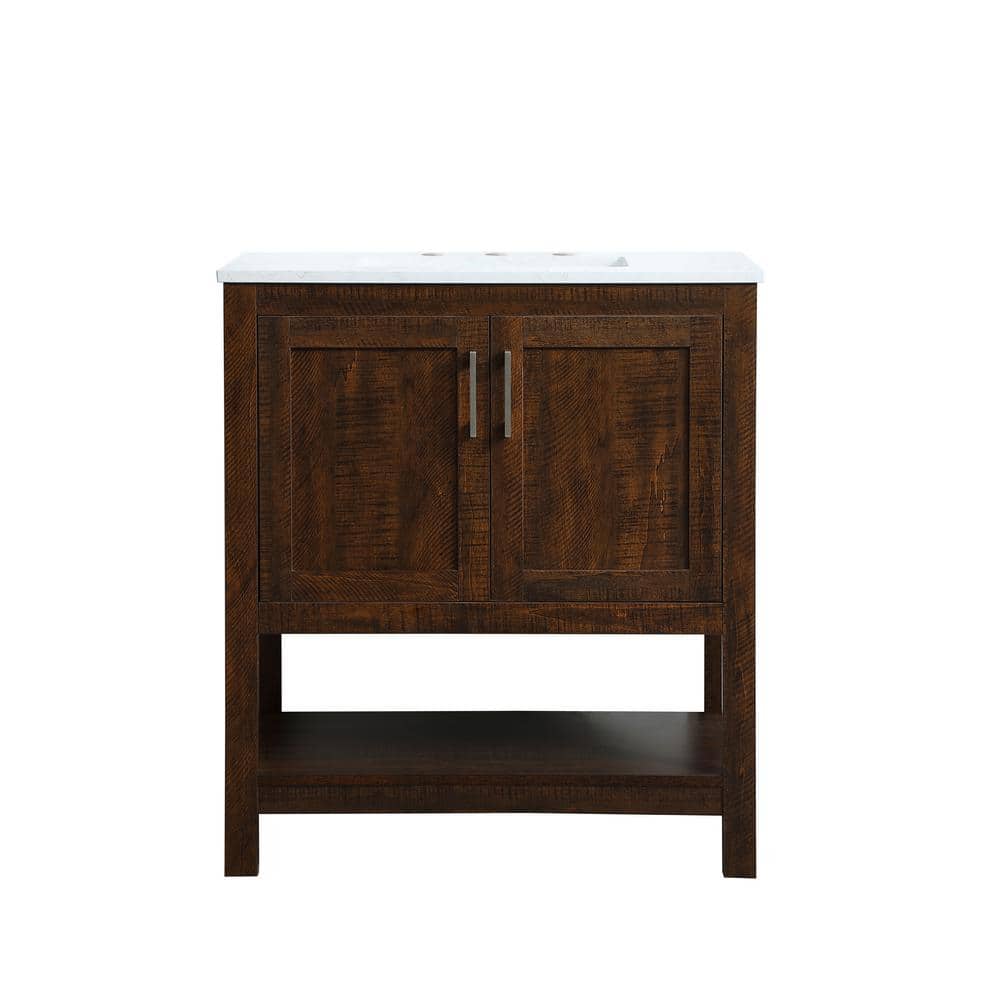 Timeless Home 30 in. W x 19 in. D x 34 in. H Single Bathroom Vanity in Espresso with Calacatta Quartz, Brown