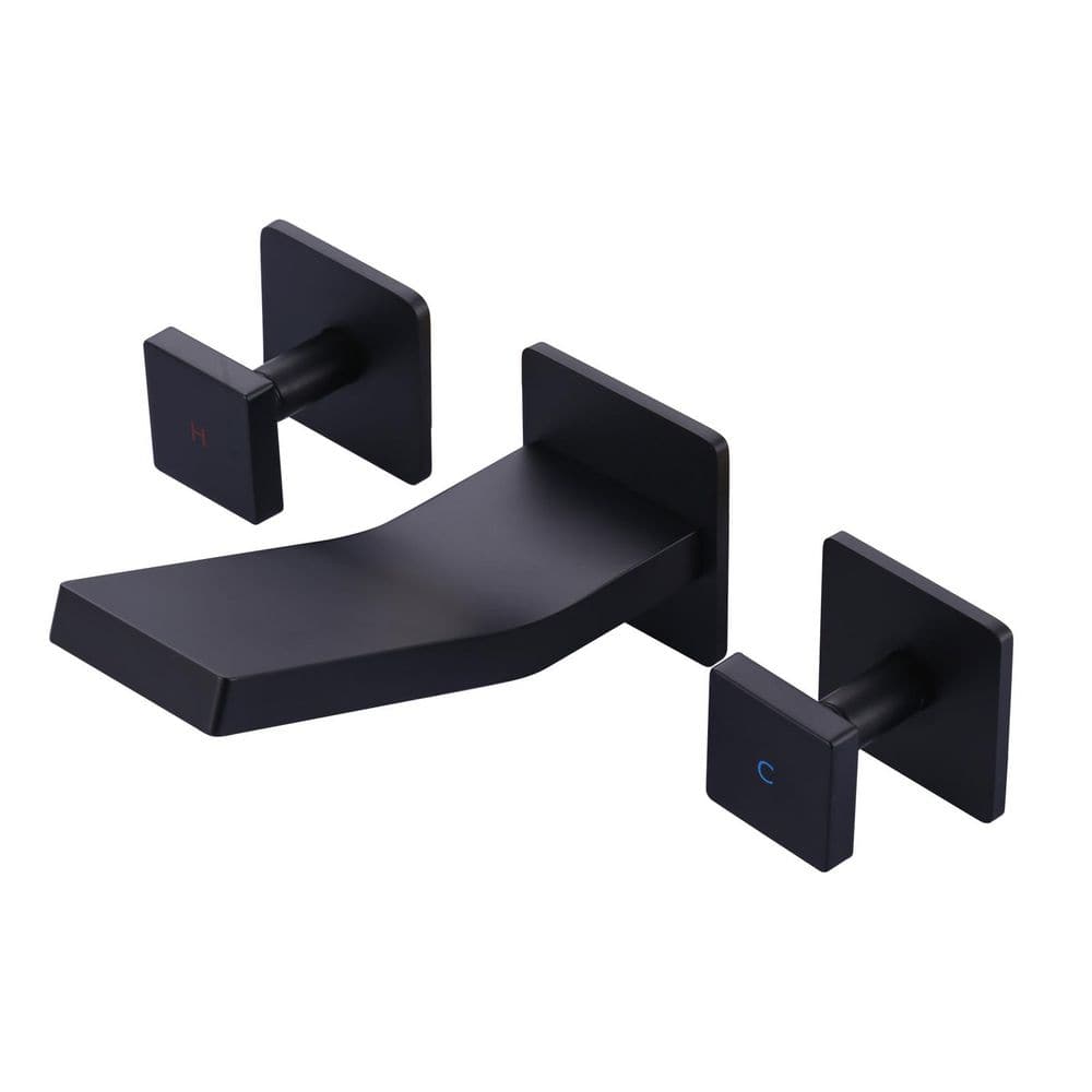 Double Handle Brass Wall Mounted Waterfall Bathroom Sink Faucet in Matte Black price history on PriceWatchPro