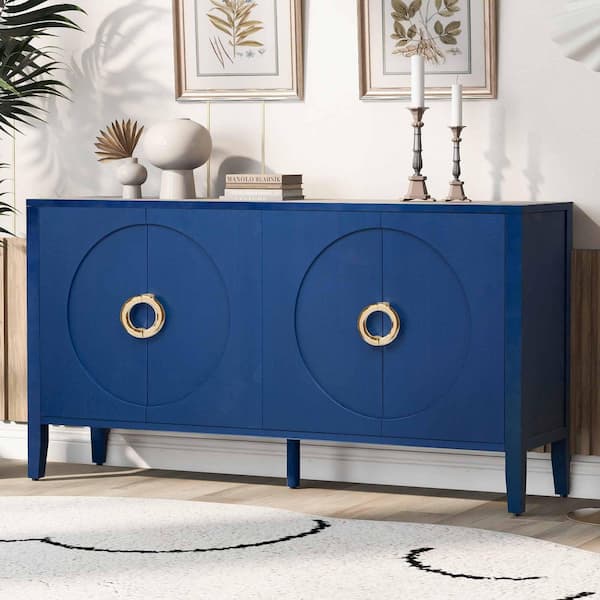 Navy Blue Wood 59.8 in. Sideboards with Textured Finish