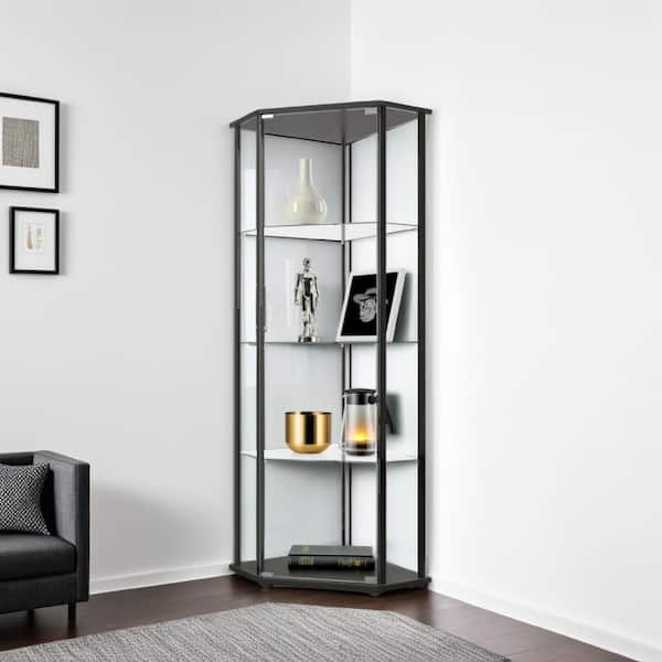 Benjara Black 20.75 in. Display Cabinet with 1 Door and 3 Glass Shelves