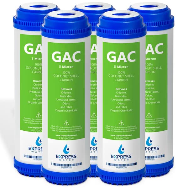 Express Water Granular Activated Carbon Water Filter Replacement - 5 Micron - Under Sink Reverse Osmosis System (5-Pack)