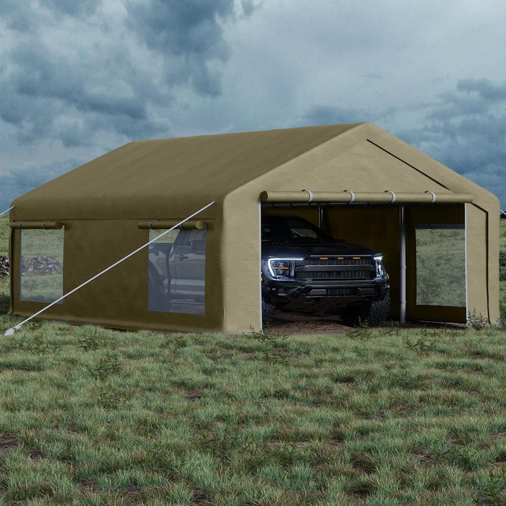 Heavy Duty 12x20 ft Portable Carport Garage, 2 Roll-Up Doors, 4 Windows for Cars, Boats, Pickups Event Use price history on PriceWatchPro