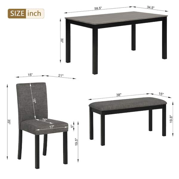 6-Piece Rectangle Black/Light Gray Wood Top Dining Room Set Seats 6