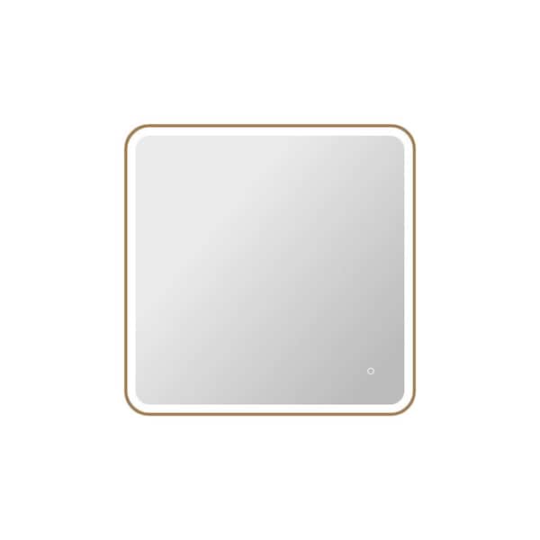 36 in. W x 36 in. H Rectangle Framed LED Wall Mirror in Satin Gold