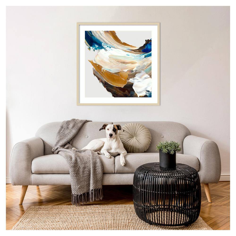 Crashing Blue Abstract Giclee Print with Natural Wood Frame
