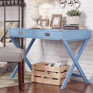42 in. Heritage Blue X Base Wood Accent Campaign Writing Desk