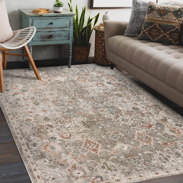 Fairmont 5 x 8 Gray Bordered Pattern Area Rug for High Traffic Living Room Dining Room Bedroom