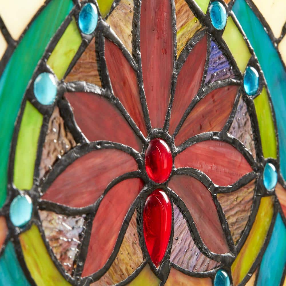 Fiery Hearts and Flowers Multicolor Stained Glass Window Panel