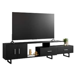 Avery Mid Century Modern Rectangular TV Stand with MDF Wood Cabinet and Powder Coated Steel Legs, Ebony