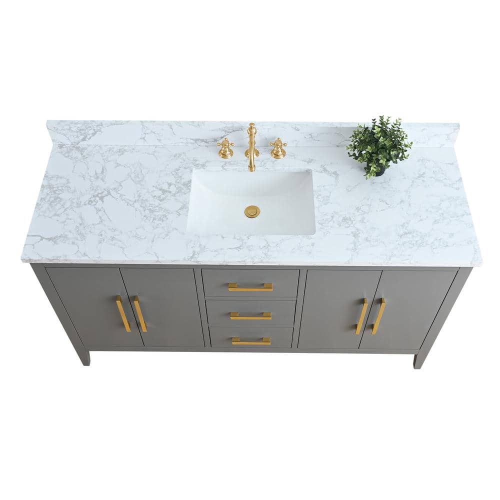 60'' Cashmere Gray Single Bathroom Vanity with Golden Hardware
