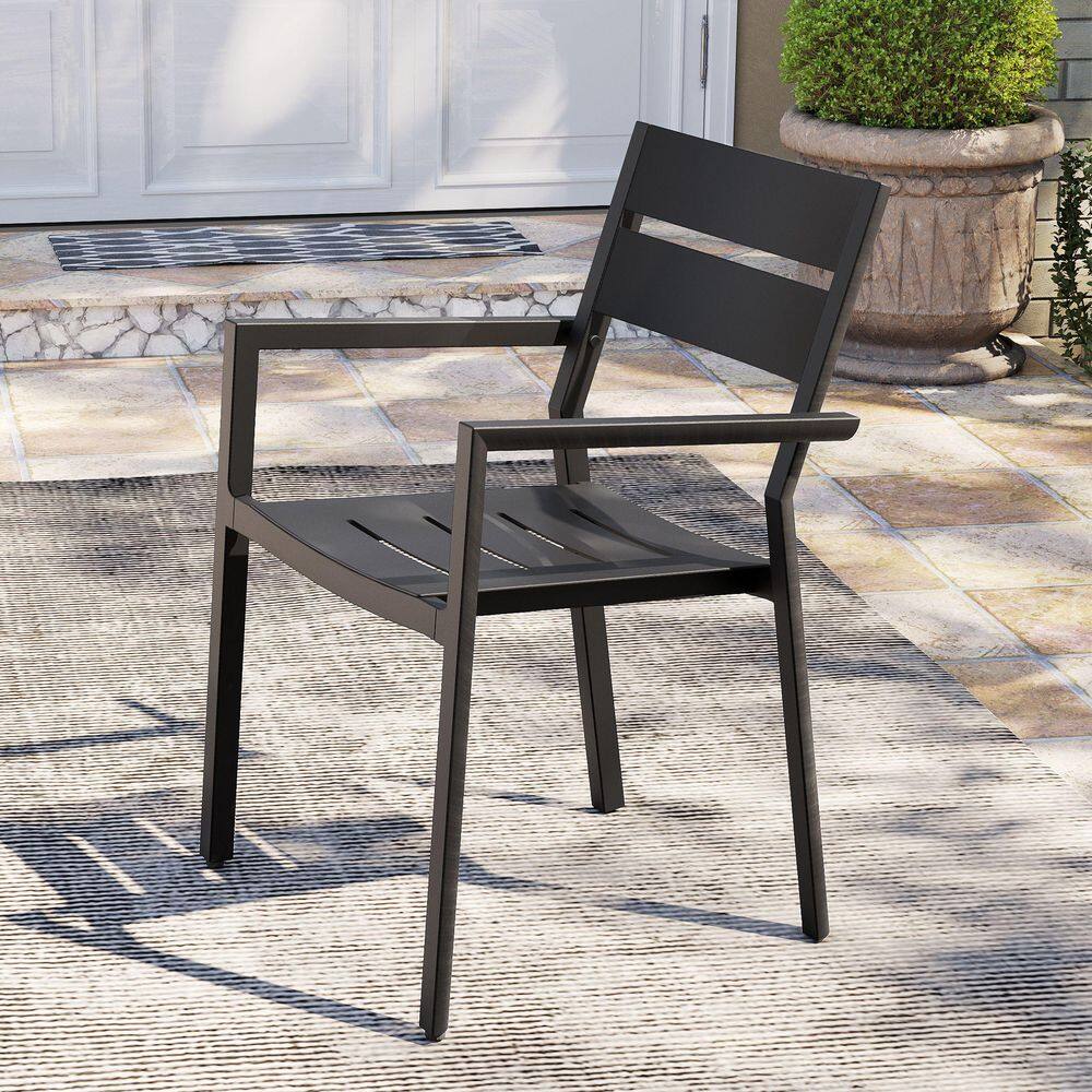 Black Stackable Armchairs Rust-Proof Aluminum Outdoor Dining Chairs Set of 4 price history on PriceWatchPro