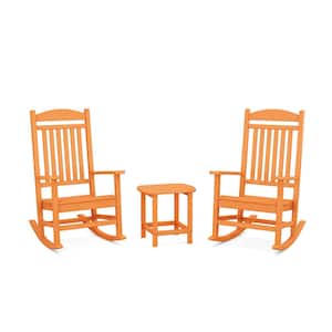 Grant Park 3-Piece Tangerine Plastic Outdoor Rocking Chair Set