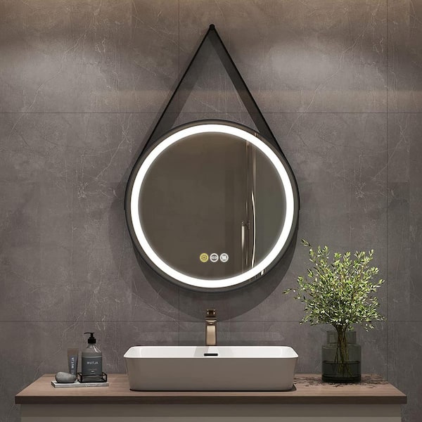 Forypretty 24 Inch Round Mirrors Black Dressing Mirror for Bathroom Wall  Mounted Frameless Colorful Mirrors for Vanity Hanging Hallway Mirrors for