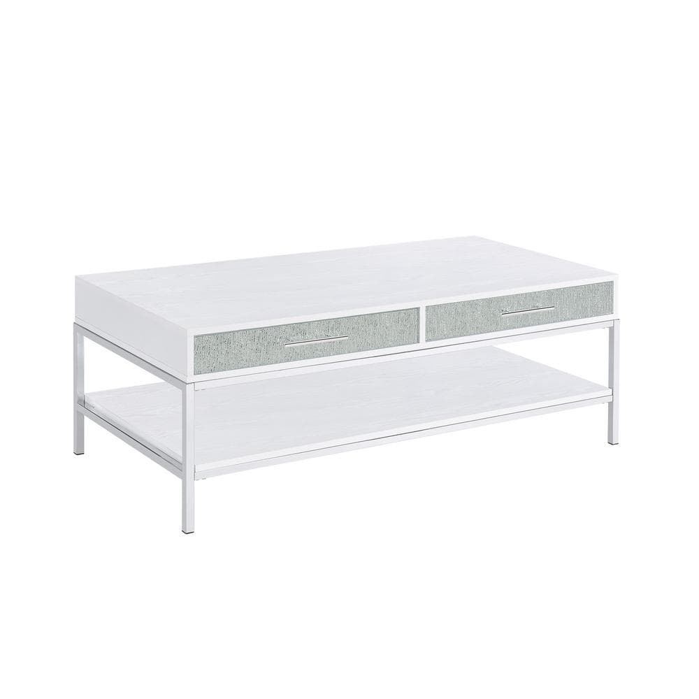 Mirage White Wood and Chrome Rectangular Coffee Table with Storage