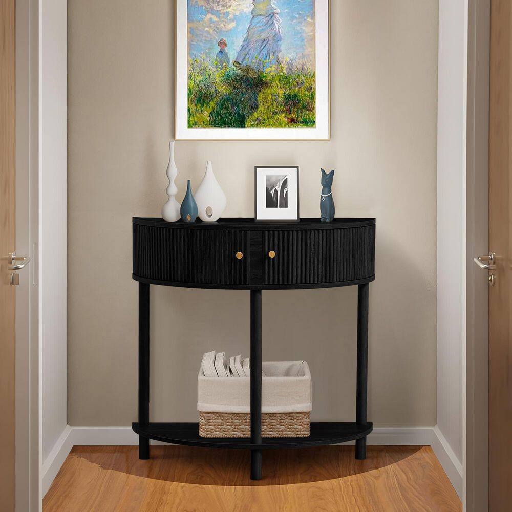 14.37 in. Natural Semi-Circle Wood End Table - thumbnail 3
