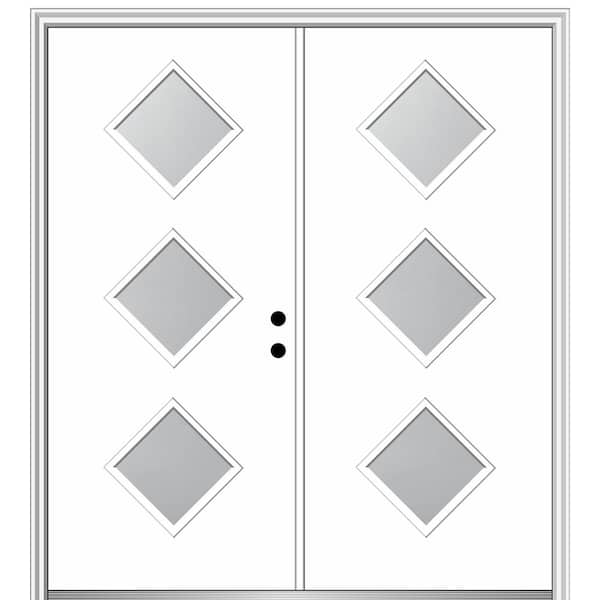 MMI DOOR Aveline 72 in. x 80 in. Left-Hand Inswing 3-Lite Frosted Glass Primed Fiberglass Prehung Front Door on 6-9/16 in. Frame