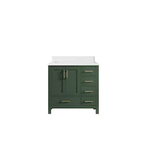 Malibu 36 in. W x 22 in. D x 36 in. H Left Offset Sink Bath Vanity in Green with Cove Edge White Quartz Top