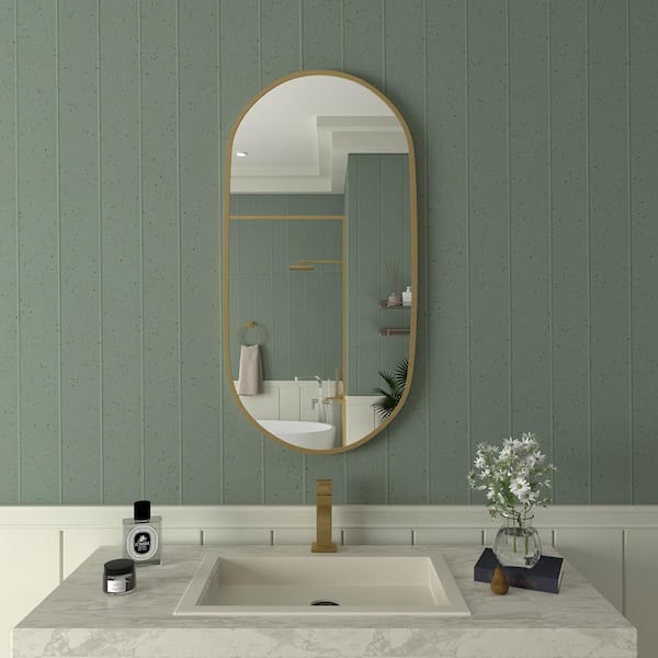 tydex 18 in. W x 36 in. H Oval Framed Wall Bathroom Vanity Mirror in Gold