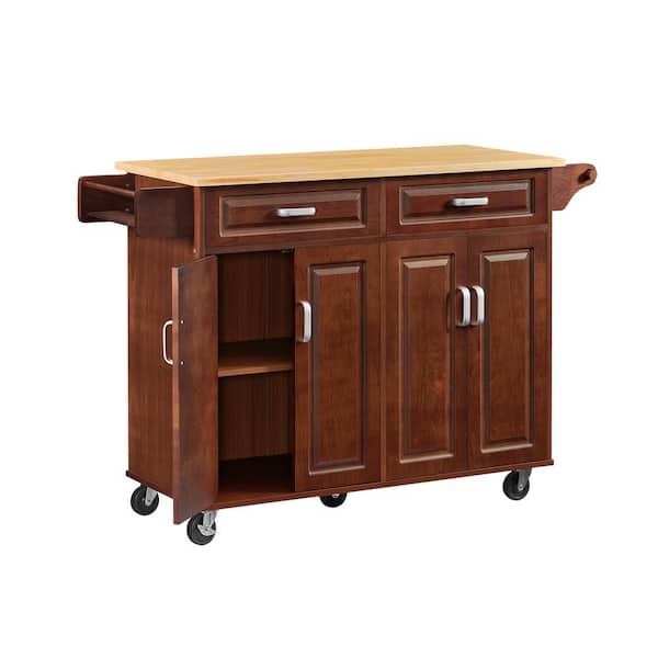Tenleaf Retro Brown Wood Kitchen Cart Kitchen Island with Storage Rack, 2 Drawers