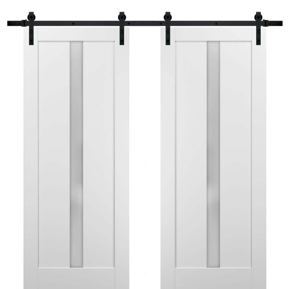 Assemble Required 24 in. x 84 in. 2 Panel Frosted Glass White Solid MDF Sliding Barn Door with Hardware Kit price history on PriceWatchPro