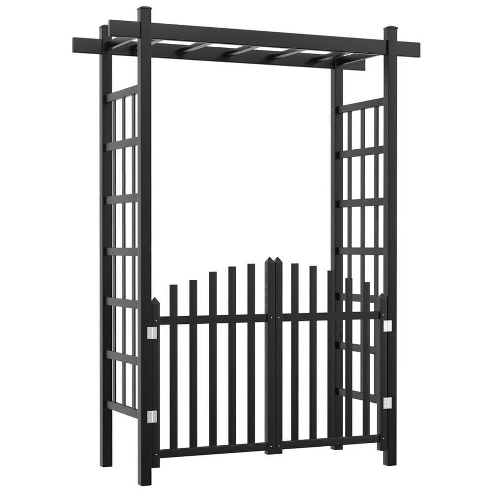 Karl home 61 in. x 85 in. Black Garden PVC Arbor with Gates