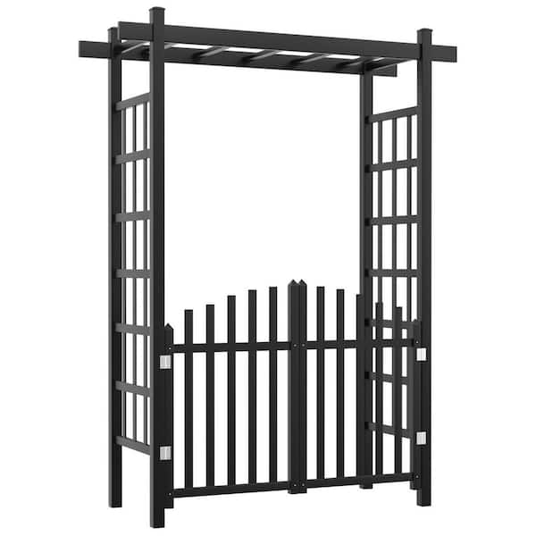 Karl home 61 in. x 85 in. Black Garden PVC Arbor with Gates