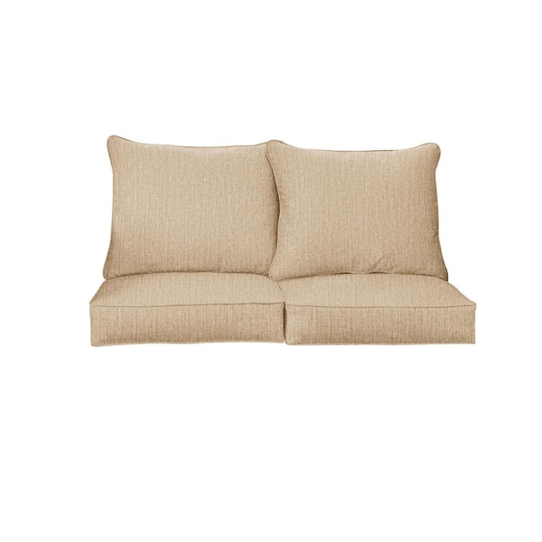 SORRA HOME 27 in. x 29 in. Sunbrella Deep Seating Indoor/Outdoor Loveseat Cushion Canvas Fawn