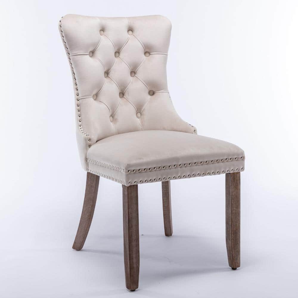 Beige Velvet Upholstered Tufted Solid Wood Dining Chair with Nailhead Trim, High Backrest, Single Pack price history on PriceWatchPro
