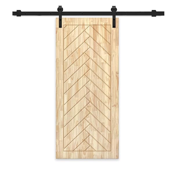 CALHOME 34 in. x 80 in. Natural Pine Wood Unfinished Interior Sliding Barn Door with Hardware Kit