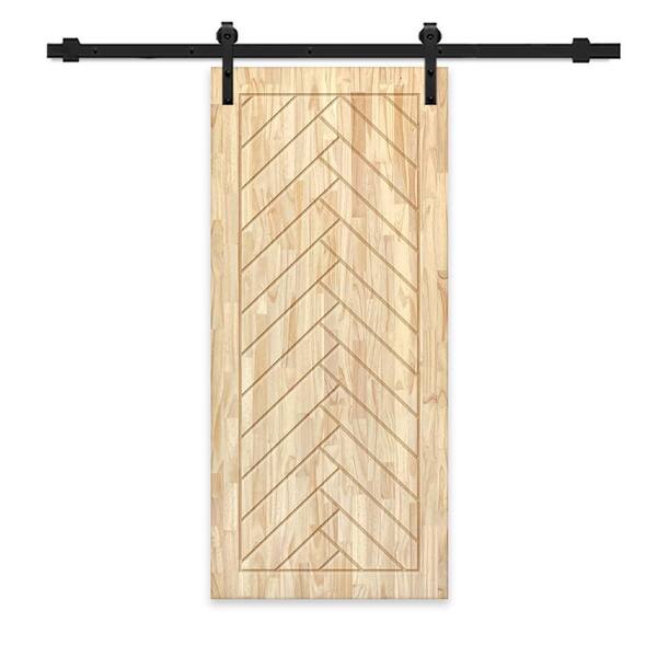 CALHOME 28 in. x 84 in. Natural Pine Wood Unfinished Interior Sliding Barn Door with Hardware Kit