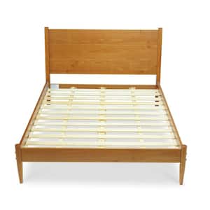 Mid Century Castanho Solid Wood Frame Queen Size Platform Bed