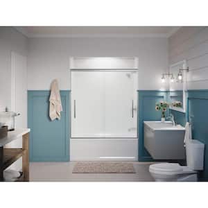 Pleat 55-60 in. x 64 in. Frameless Sliding Bathtub Door in Bright Polished Silver with Frosted Glass