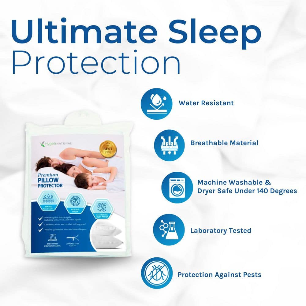 Premium Queen Size White Polyester Hypoallergenic Pillow Protector