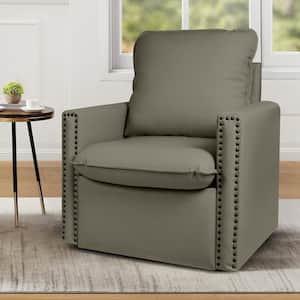 Grey Vegan Leather 360° Swivel Nailhead Trim Accent Arm Chair with Cushion
