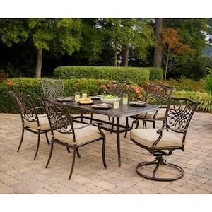Traditions 7-Piece Patio Outdoor Dining Set with 4 Dining Chairs, 2 Swivel Rockers and and Rectangular Dining Table