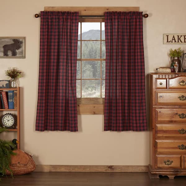 VHC BRANDS Cumberland 36 in W x 63 in L Plaid Light Filtering Rod Pocket Window Panel Chili Red Black Pair