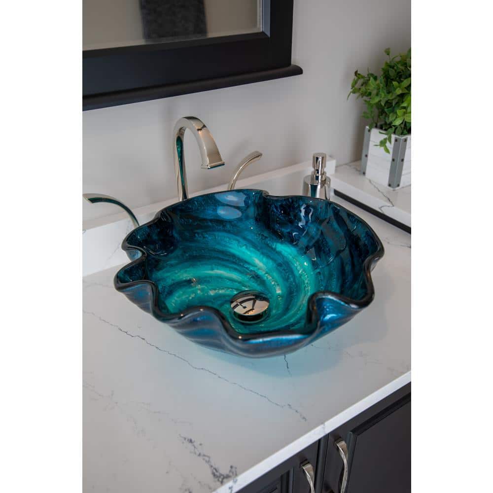 Caribbean Wave Blue Tempered Glass Vessel Sink
